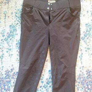 PS OF SWEDEN Brown High Waisted Full Seat Breeches With Satin And Ruffle Trim.